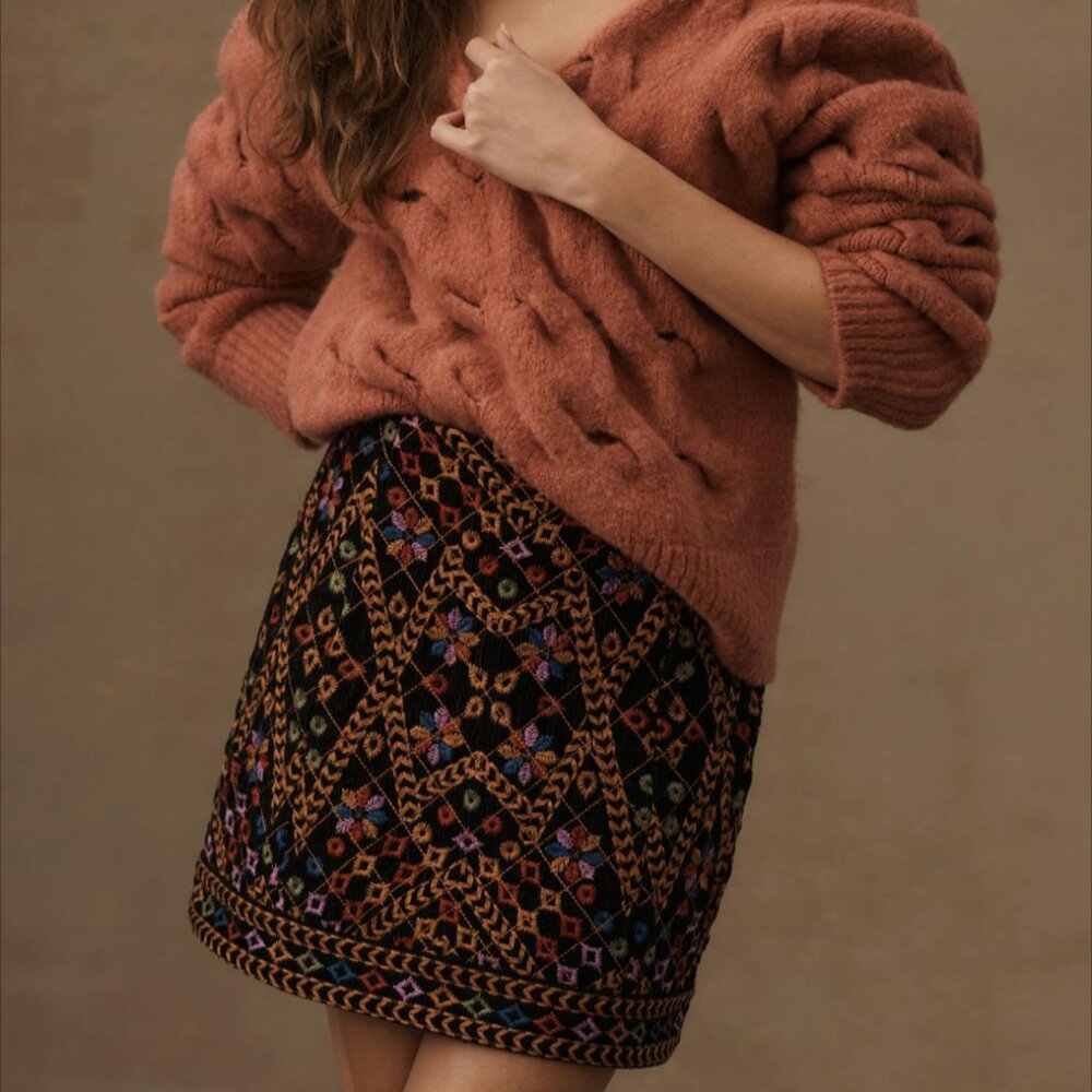 Farm Rio Embroidered Corduroy Mini Skirt | XL